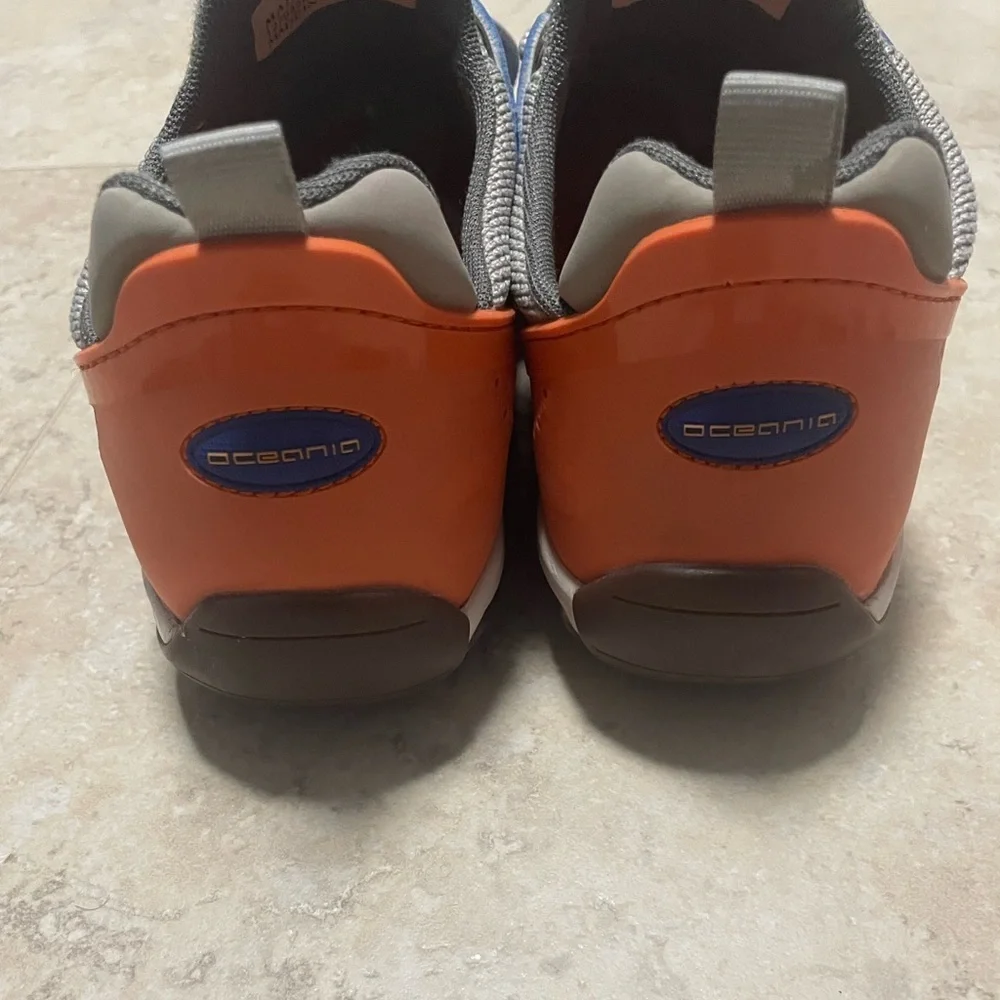 Oceania Fastnet Boat Shoe, Light Grey/Orange/Blue. Size 9